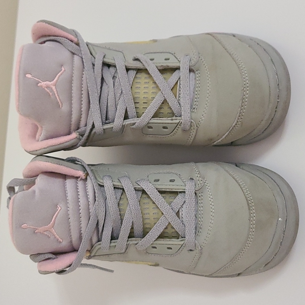 Grey and pink Jordan 5s
